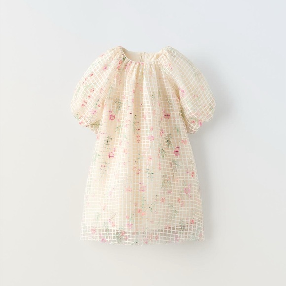 NWOT Zara Checkered Floral Organza Dress. Sizes 18-24 Months & 4 Years Available - Picture 2 of 6